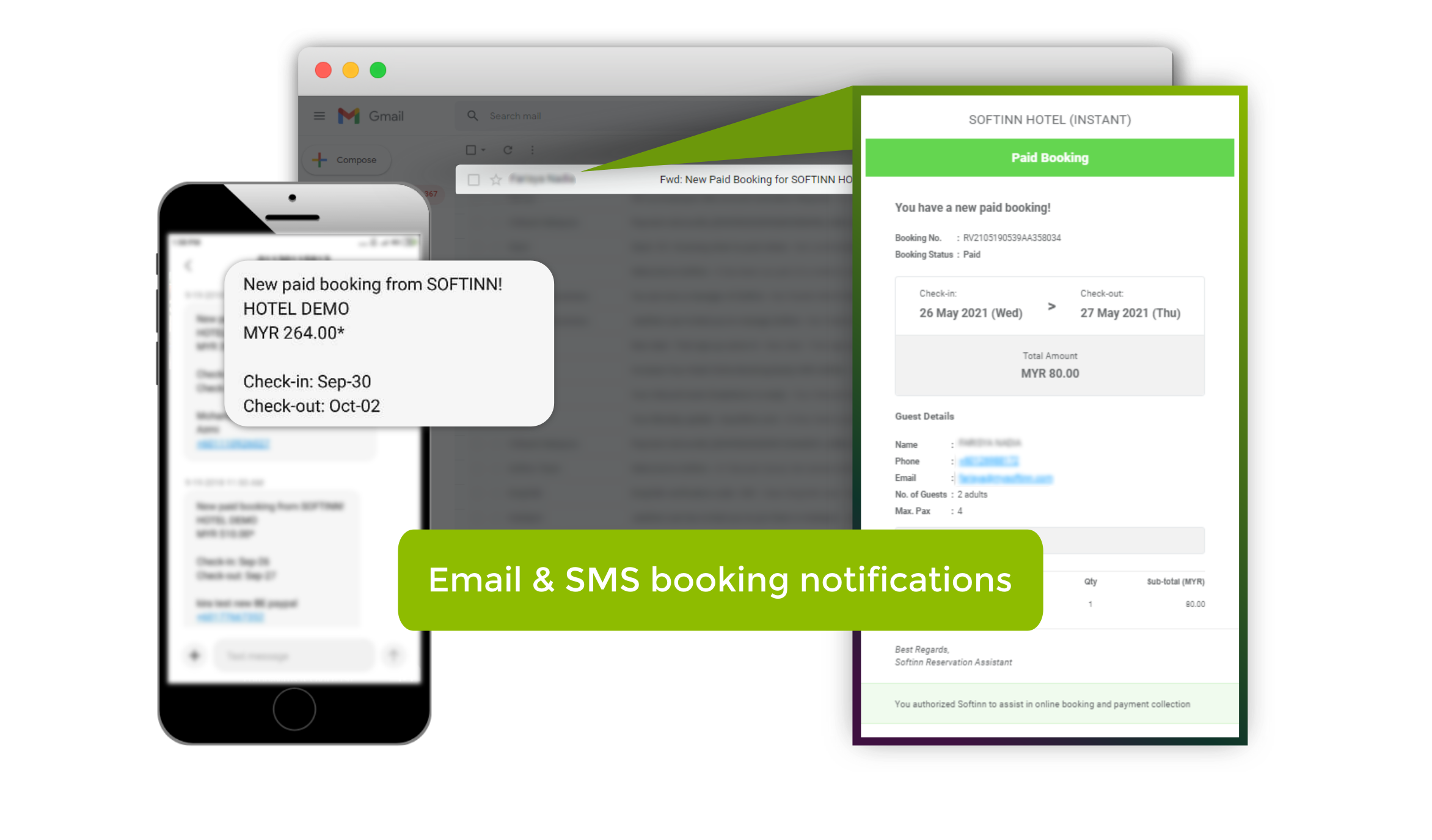 Email and SMS booking notifications